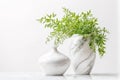 Green plant vase pot with marble background texture