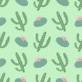 green plants cactus peyote seamless pattern on a green background vector