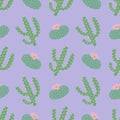 green plants cactus peyote seamless pattern on a purple background summer fashion print vector