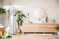 Green plants in elegant bathroom. Interior design Royalty Free Stock Photo