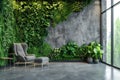 Green plants wall with vertical garden in home interior. Theme of vegetation, nature and eco design Royalty Free Stock Photo