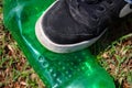 Green plastic bottle crushed. Royalty Free Stock Photo