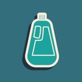 Green Plastic bottle for liquid laundry detergent, bleach, dishwashing liquid icon isolated on green background. Long Royalty Free Stock Photo