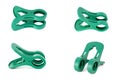 Collection of Green Plastic Clothespin Clip Isolated on White Background Royalty Free Stock Photo