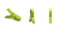 Green plastic clothespin on a white background,with clipping path Royalty Free Stock Photo