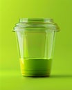 A green plastic cup with a lid on a bright green background Royalty Free Stock Photo