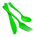Green plastic fork, spoon and knife isolated on white background Royalty Free Stock Photo