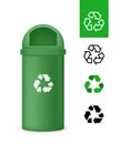 Green Plastic Garbage Bin with Recyclable Symbol. Vector isolated on white background Royalty Free Stock Photo