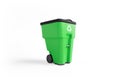 Green plastic garbage bin with recycling logo