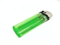 Green plastic gas lighter on white background Royalty Free Stock Photo