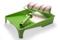Green plastic paint tray and roller
