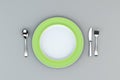 Green Plate with fork, knife and spoon