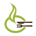 Green plate fork knive vector logo