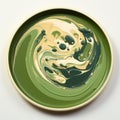 Green Plate With Photorealistic Still Life And Fluid Gestures