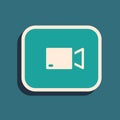 Green Play video button icon isolated on green background. Film strip sign. Long shadow style. Vector