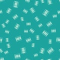 Green Play Video icon isolated seamless pattern on green background. Film strip sign. Vector