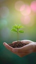 Green pledge Hand clutches a tree against a blurred nature backdrop