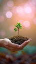 Green pledge Hand clutches a tree against a blurred nature backdrop