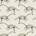 Green plesiosaur dinosaur fossil bones seamless pattern. Gender Neutral Jurassic silhouette for baby nursery. Gender