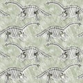 Green plesiosaur dinosaur fossil bones seamless pattern. Gender Neutral Jurassic silhouette for baby nursery. Gender