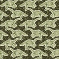 Green plesiosaur dinosaur fossil bones seamless pattern. Gender Neutral Jurassic silhouette for baby nursery. Gender