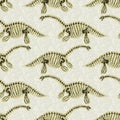 Green plesiosaur dinosaur fossil bones seamless pattern. Gender Neutral Jurassic silhouette for baby nursery. Gender