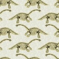 Green plesiosaur dinosaur fossil bones seamless pattern. Gender Neutral Jurassic silhouette for baby nursery. Gender