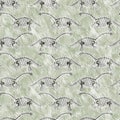 Green plesiosaur dinosaur fossil bones seamless pattern. Gender Neutral Jurassic silhouette for baby nursery. Gender