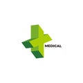 Green plus medical 3d symbol logo vector