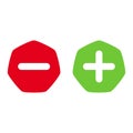 Green plus and red minus flat vector icon