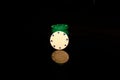Green pocker chips stack with a white chip in front isolated on black with reflection Royalty Free Stock Photo