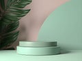 stack podium or pedestal for product display in soft green with leaf using for cosmetics elegant, luxury. AI generaitve