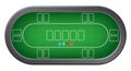 Green poker table with colorful casino chips top view