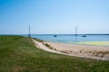 Green polder, sand beach and Ketel lake in Flevoland