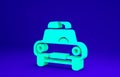 Green Police car and police flasher icon isolated on blue background. Emergency flashing siren. Minimalism concept. 3d Royalty Free Stock Photo