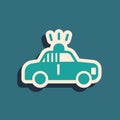 Green Police car and police flasher icon isolated on green background. Emergency flashing siren. Long shadow style Royalty Free Stock Photo