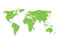 Green political World map with country borders and white state name labels.