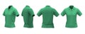 Green polo shirt template, front and back view, isolated on white background Royalty Free Stock Photo