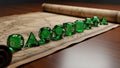 Green Polyhedral Dice on Ancient Map Royalty Free Stock Photo