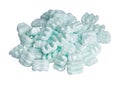 Green polystyrene foam chips isolated on a white background with clipping path