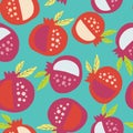 Green with pomegranate fruit and leaves seamless pattern background design.