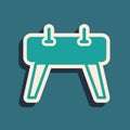 Green Pommel horse icon isolated on green background. Sports equipment for jumping and gymnastics. Long shadow style