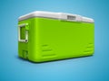 Green portable refrigerator for drinks isolated 3D render on blue background with shadow