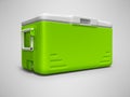 Green portable refrigerator for drinks isolated 3D render on gray background with shadow