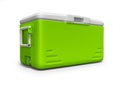 Green portable refrigerator for drinks isolated 3D render on white background with shadow