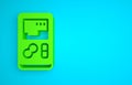 Green Portable video game console icon isolated on blue background. Handheld console gaming. Minimalism concept. 3D