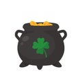 The green pot is full of gold coins. with good luck clover on st patrick festival Royalty Free Stock Photo