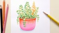 Meticulously Designed Watercolor Plant In Pink Pot