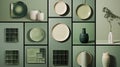 Green Pottery On Monochrome Palette: Industrial Design For Wall Decor