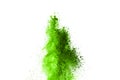 Green powder explosion on white background. Royalty Free Stock Photo